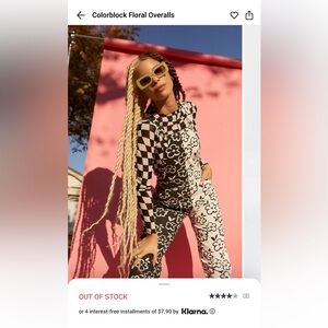 Color block overalls.